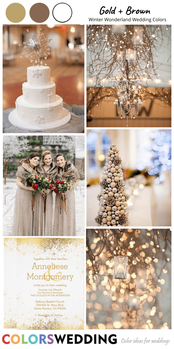 winter wonderland wedding color gold brown