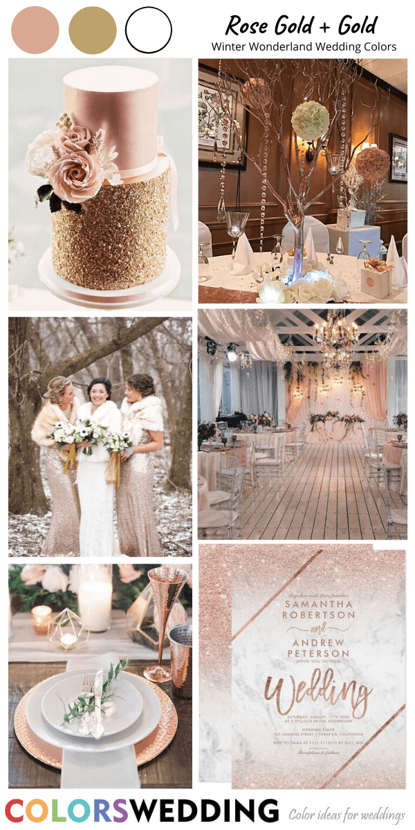 winter wonderland wedding color gold rose gold