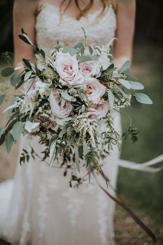 sage green and blush bridal bouquet for sage green and blush spring wedding 2021