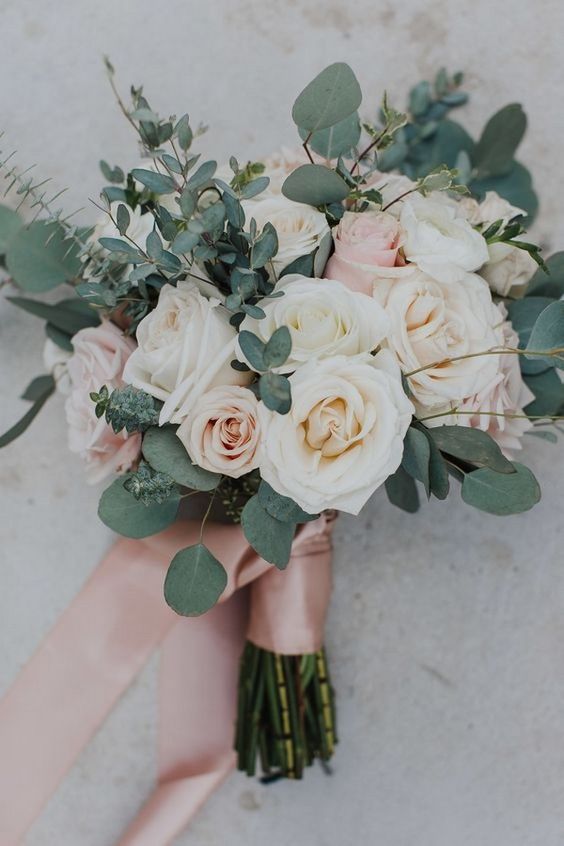 sage green and blush bridal bouquet for sage green and blush spring wedding 2021