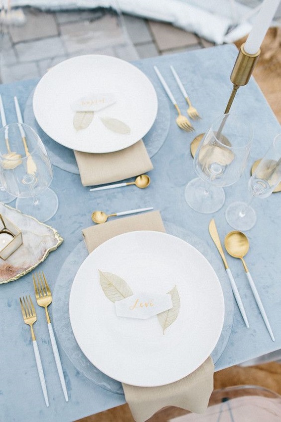 ice blue and gold wedding tablewares for ice blue and gold spring wedding 2021