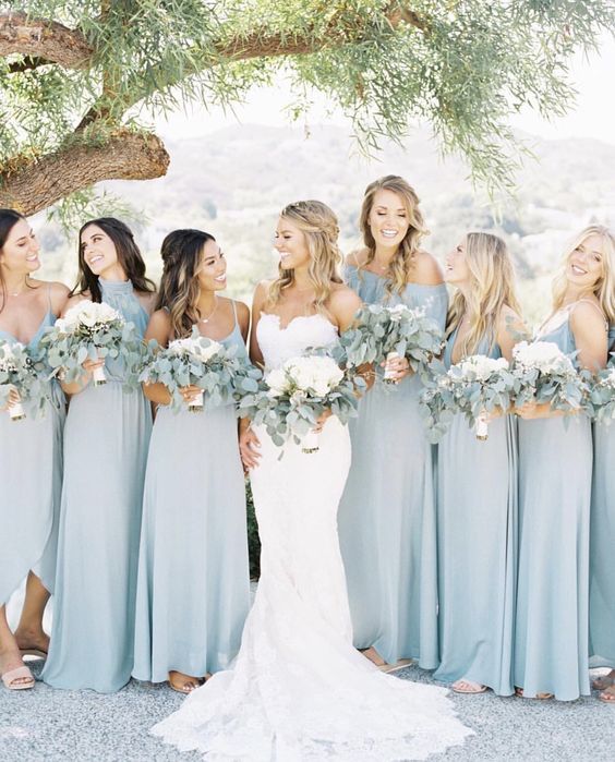 ice blue bridesmaid dresses for ice blue and gold spring wedding 2021