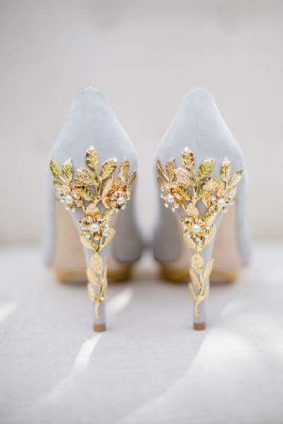 ice blue wedding shoes inlaid with gold for ice blue and gold spring wedding 2021