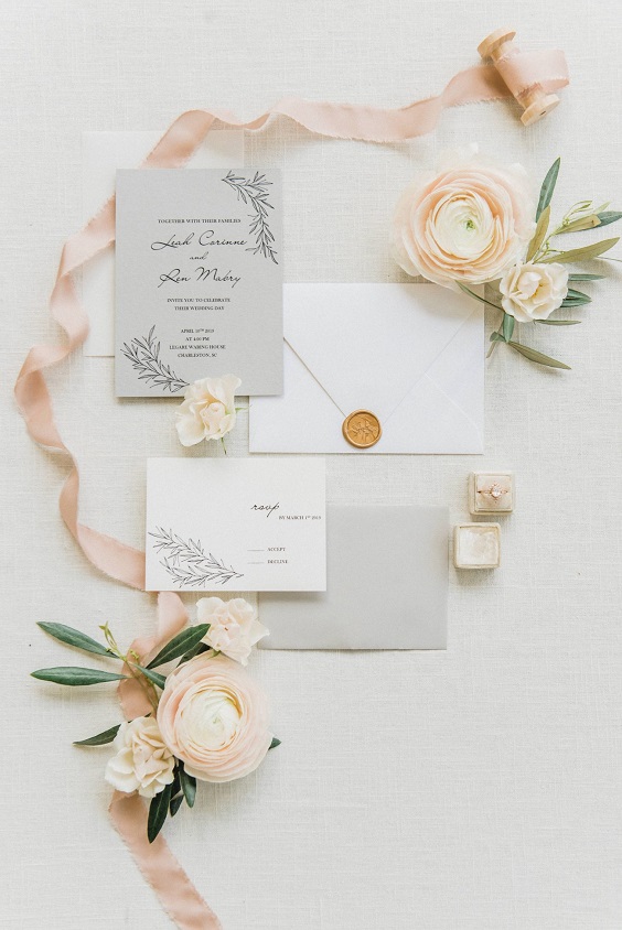 peach and gray wedding invitations for peach and gray spring wedding 2021