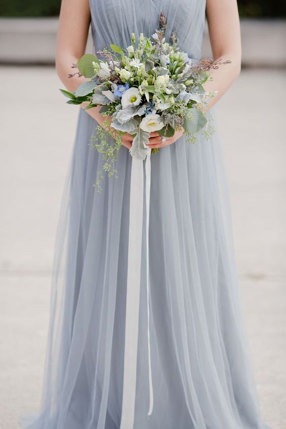 blue and green bridal bouquet for blue green and white spring wedding 2021