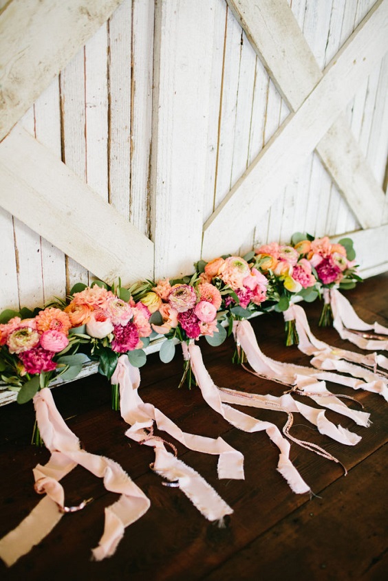 wedding bouquets for pink orange and white spring wedding 2021