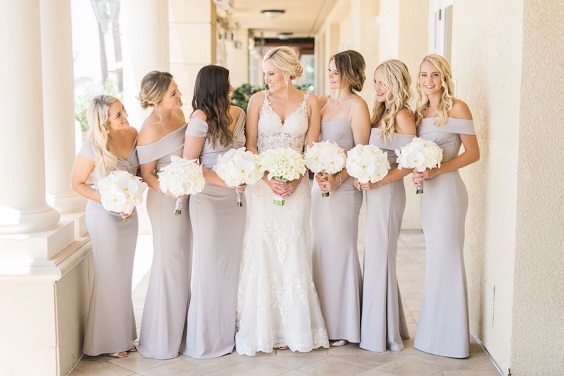 silver bridesmaid dresses for silver and white spring wedding 2021