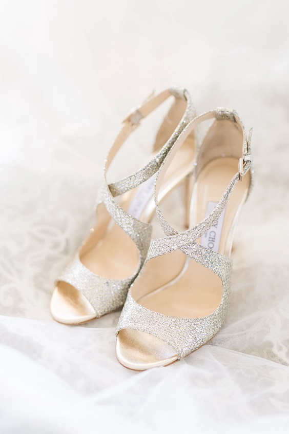 silver wedding heels for silver and white spring wedding 2021