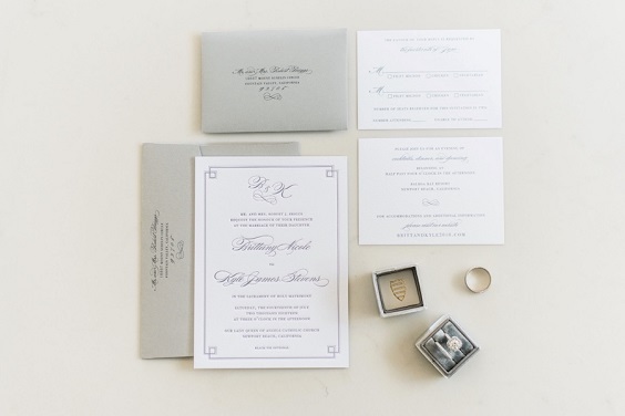 silver wedding invitations for silver and white spring wedding 2021