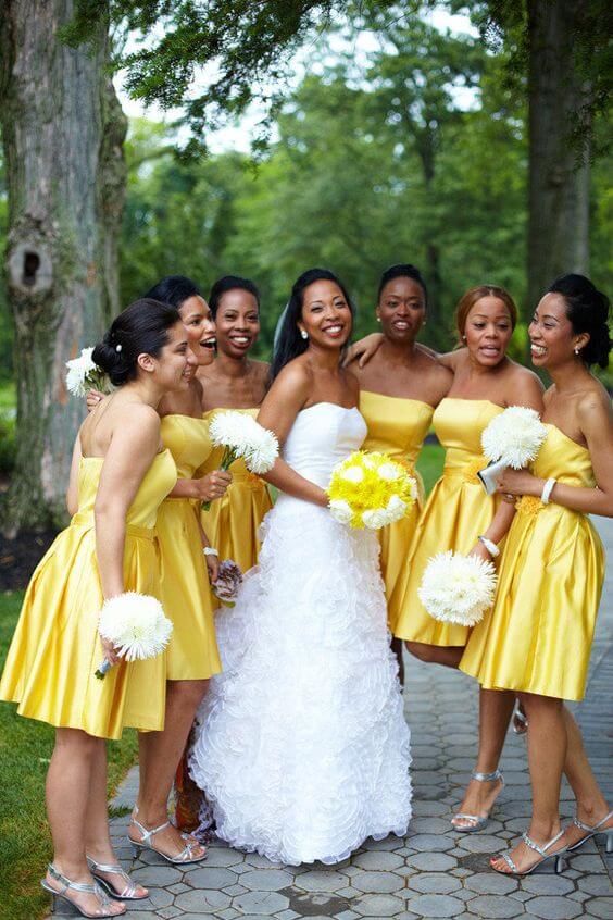 yellow and white wedding dress