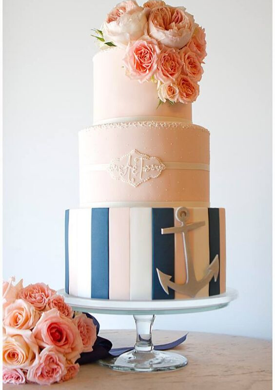 peach and navy wedding cake for navy and peach summer wedding 2021