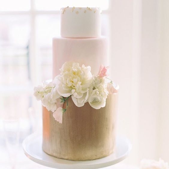 blush gold wedding cake for summer wedding color 2021