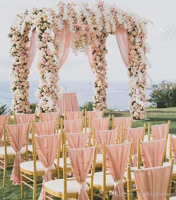 gold wedding chair blush sash decor for summer wedding color 2021