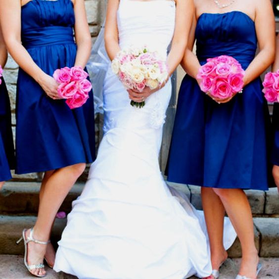 white bridal gown royal blue bridesmaid dresses for summer wedding color 2021