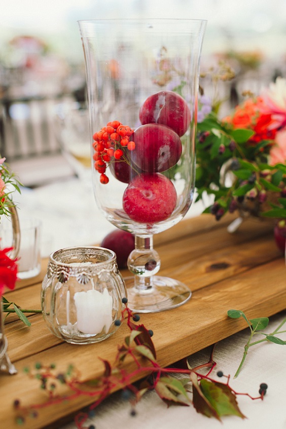 red fruits and glasses for red and orange summer wedding 2020