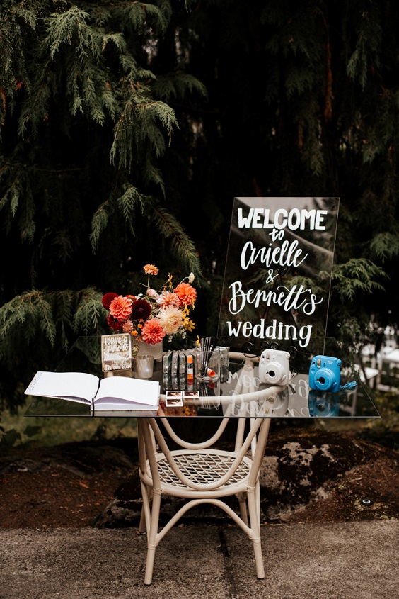 welcome sign for red and orange summer wedding 2020