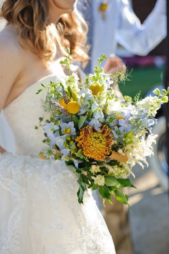 light blue and yellow bouquet for light blue and yellow summer wedding 2020