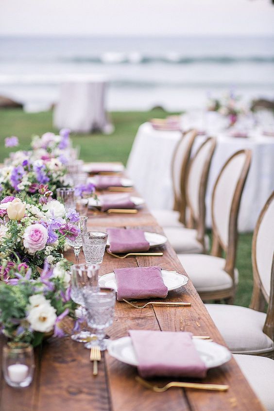 table setting for lilac and pink summer wedding 2020