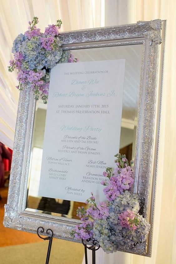 welcome board for lilac and pink summer wedding 2020