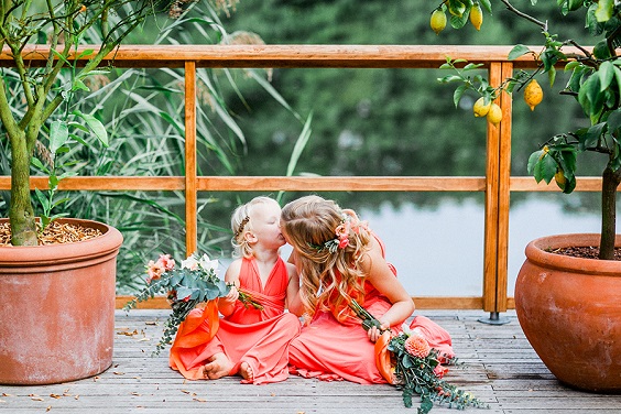 flower girls for coral and peach summer wedding 2020
