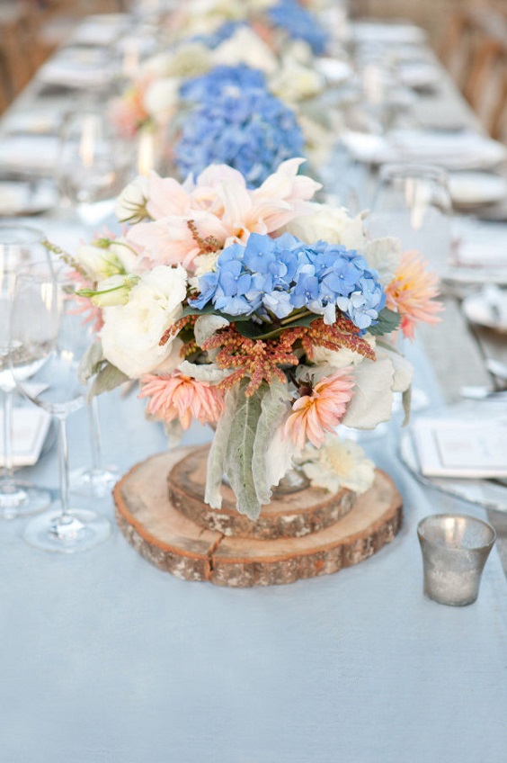 ice blue and peach centerpieces for ice blue and peach summer wedding 2020