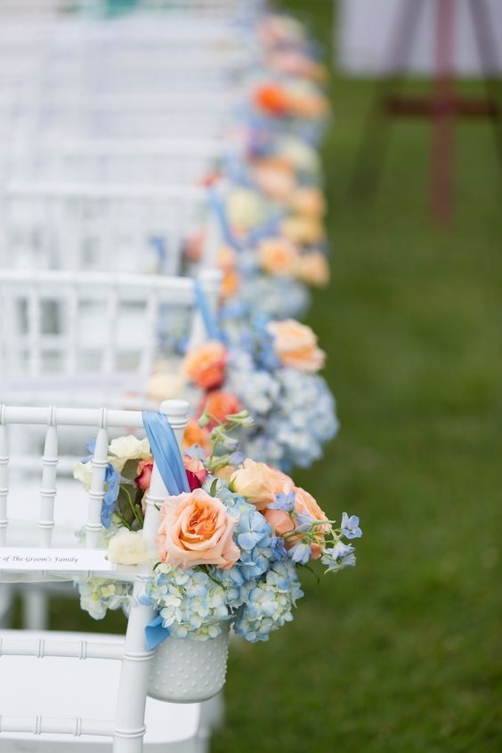 ice blue and peach flowers decorations for ice blue and peach summer wedding 2020