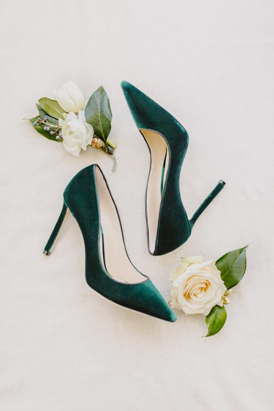 Wedding shoes for Emerald Green, White and Dark Blue Winter Wedding 2020