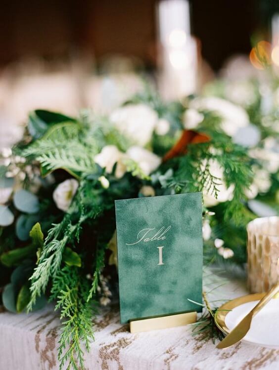 Wedding table decorations for Emerald Green, White and Dark Blue Winter Wedding 2020