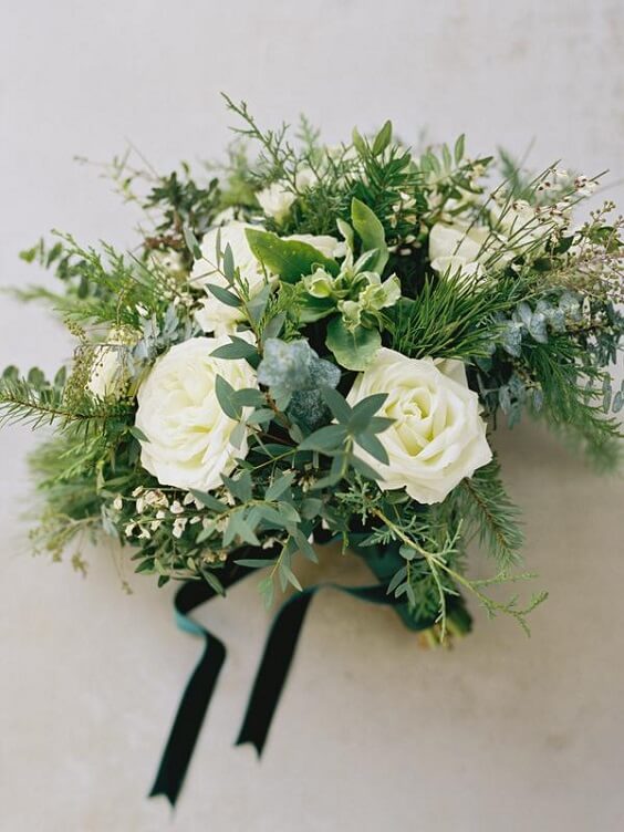 White greenery wedding bouquets for Emerald Green, White and Dark Blue Winter Wedding 2020