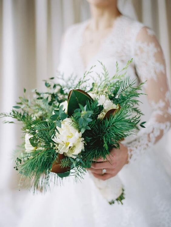 White and greenery wedding bouquets for Emerald Green, White and Dark Blue Winter Wedding 2020