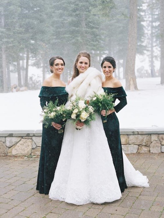 winter green bridesmaid dresses