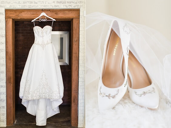 White bridal gown wedding shoes for Grey, Dark Red and White Winter Wedding 2020