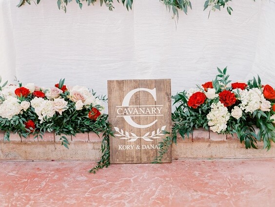 Wedding direction board for Grey, Dark Red and White Winter Wedding 2020