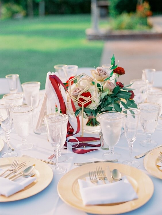 Wedding table settings for Grey, Dark Red and White Winter Wedding 2020