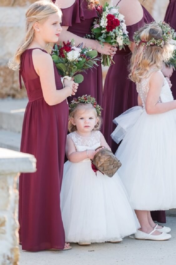 Flower girls dresses for Burgundy, Dark Blue and Blush Winter Wedding 2020