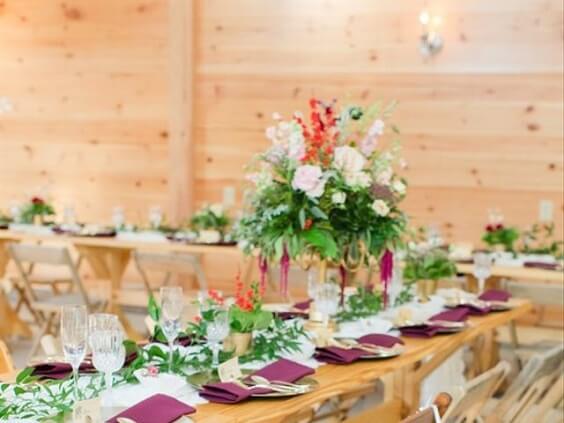 Wedding table decorations for Burgundy, Dark Blue and Blush Winter Wedding 2020