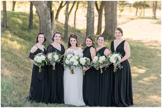 Black bridesmaid dresses for Black, Green and White Winter Wedding 2020