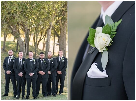 Groom and groomsmen attire for Black, Green and White Winter Wedding 2020