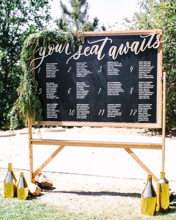 Seating charts for Black, Green and White Winter Wedding 2020