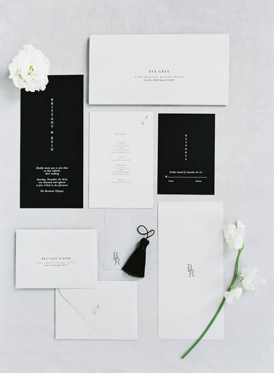 Wedding invitations for White, Black and Silver Grey Winter Wedding 2020