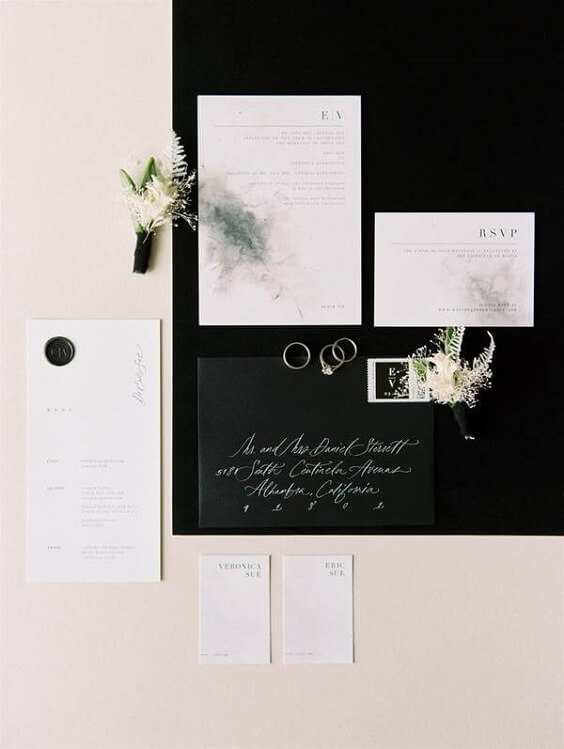 Wedding invitations for White, Black and Silver Grey Winter Wedding 2020