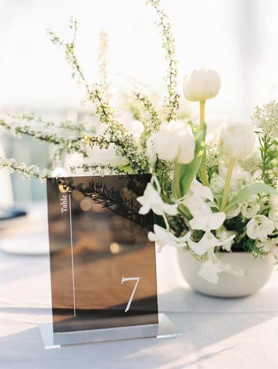 Wedding table numbers for White, Black and Silver Grey Winter Wedding 2020