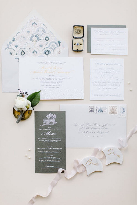 Wedding invitations for Dusty Blue, Black and Silver Grey Winter Wedding 2020
