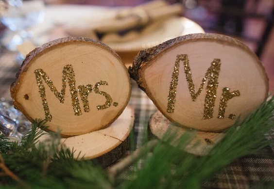 woodland wedding table decor for gold and green winter wedding 2021