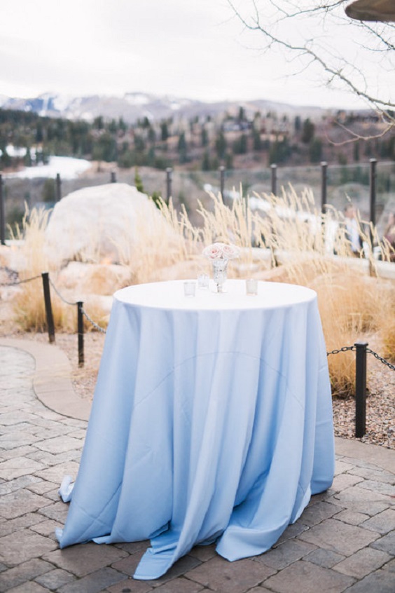 ice blue wedding table for ice blue and blush winter wedding 2021
