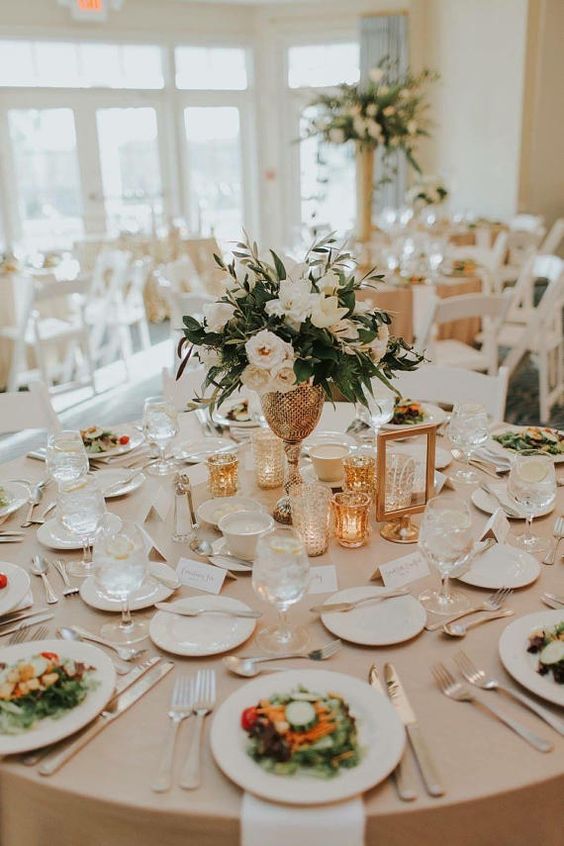 wedding centerpiece for champagne and blush winter wedding 2021