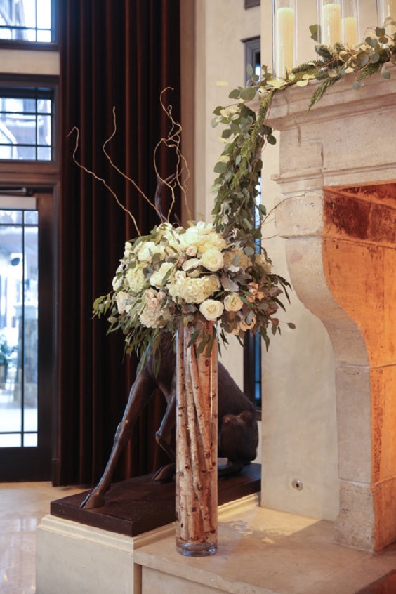wedding ceremony flower decor for brown and cream winter wedding 2021