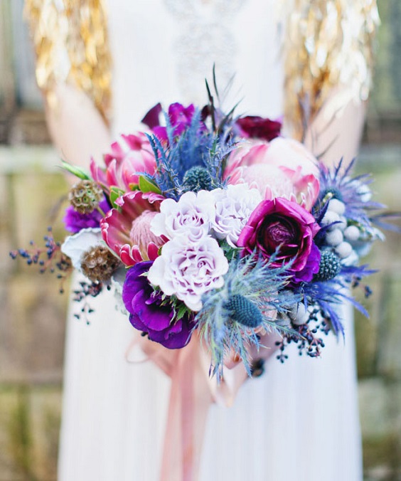 dusty blue and purple bouquet for dusty blue and purple fall wedding 2020