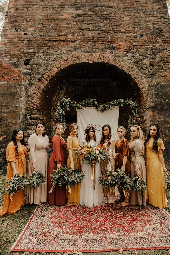 rust and yellow bridesmaid dresses for rust and yellow fall wedding 2020