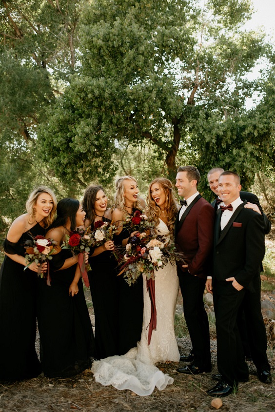 burgundy and black wedding dress